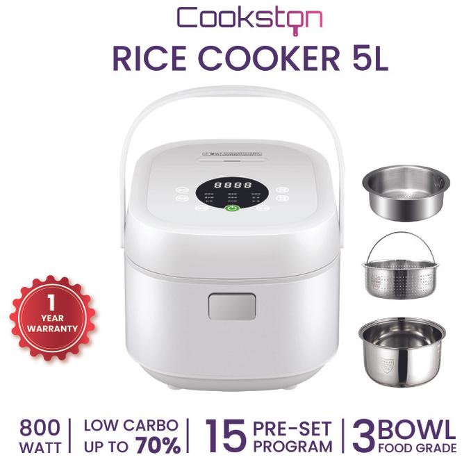 COOKSTON Rice Cooker Low Carbo Low Sugar 5L Aesthetic Stainless 304