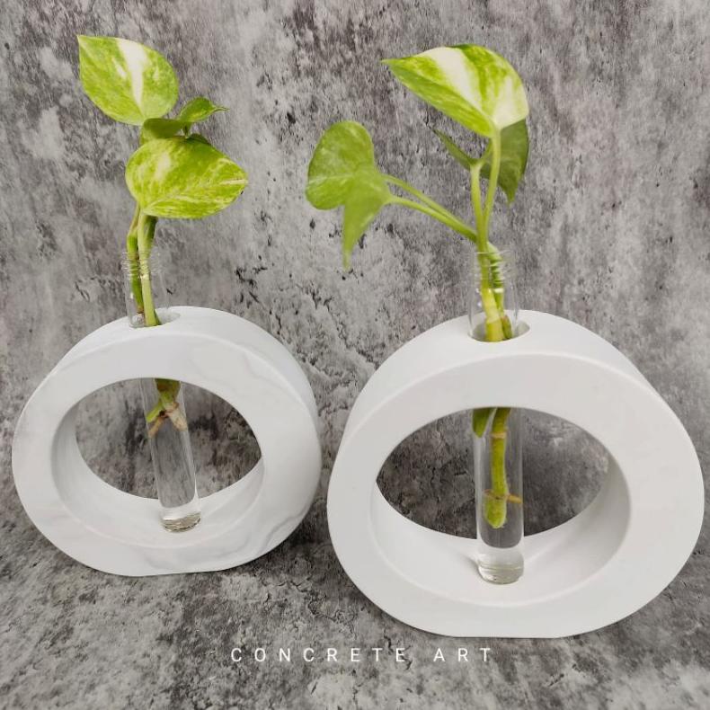 Vas Aesthetic Round + Tube Putih Cocok Untuk Tanaman Hidup / Bunga Kering Pajangan Dekorasi Props Fo