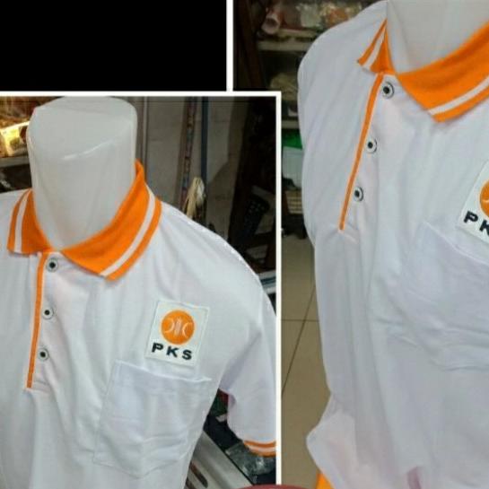 Kaos Lakos Polo Partai PKS Putih Kombinasi Orange