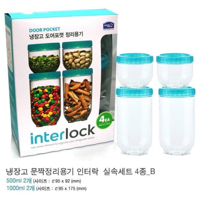 LOCK N LOCK TOPLES INTERLOCK FOOD CONTAINER SET 4 PCS 1L 500ML ORIGINAL