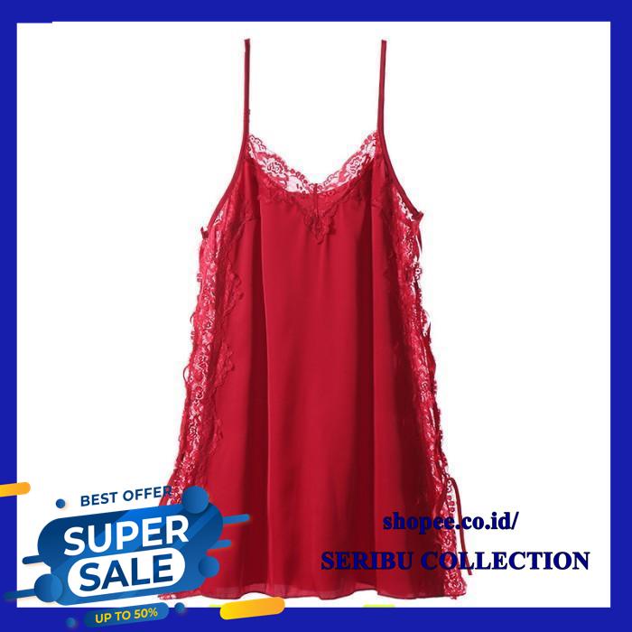 LINGERIE WANITA SEXY SATIN BAJU TIDUR ROK SUSPENDER THONG SET  BEST SELLER 