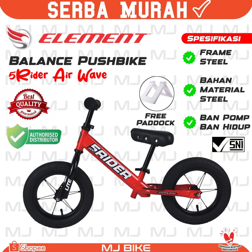 Sepeda Balance Bike Element Push Bike 5Rider Frame Besi Ban Pompa & Ban Eva