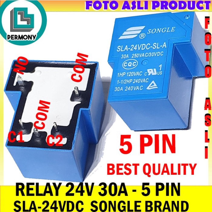 Relay 24V 30A 5Pin 5 Pin 24 Volt 30 Amper Songle SLA-24VDC SL-A 24V DC