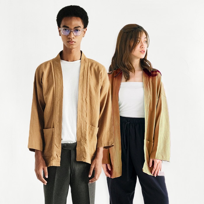 SCHOUTEN OUTER LINEN AKIRO COFFEE - KIMONO PRIA WANITA (UNISEX)