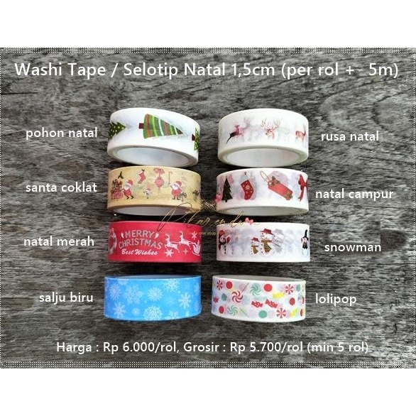 

\"\"\"\] SLT-11 : Washi Tape / Selotip Natal 1,5 cm (per rol +- 5m)