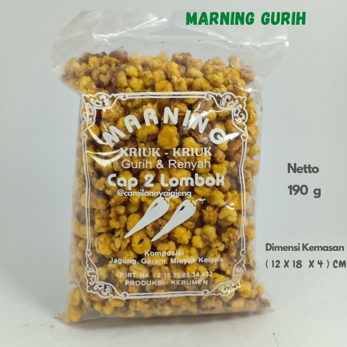 

Marning Jagung Gurih Asin Super Renyah Cap 2 Lombok