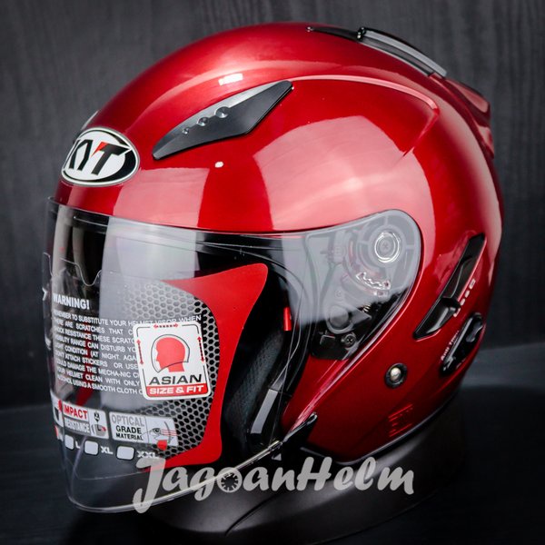 Kyt Helm Galaxy R Slide Solid - Red Maroon- Double Flat Visor