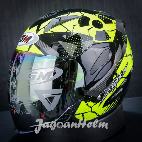 Gm Helm Fighter Muscle Power Se - Yellow Fluo Black -Single Visor