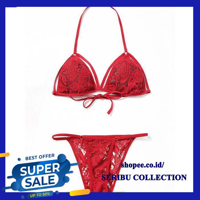 BRA SEXY LINGERIE BRA GSTRING SET BIKINI RENDA TRANSPARAN  TERMURAH 