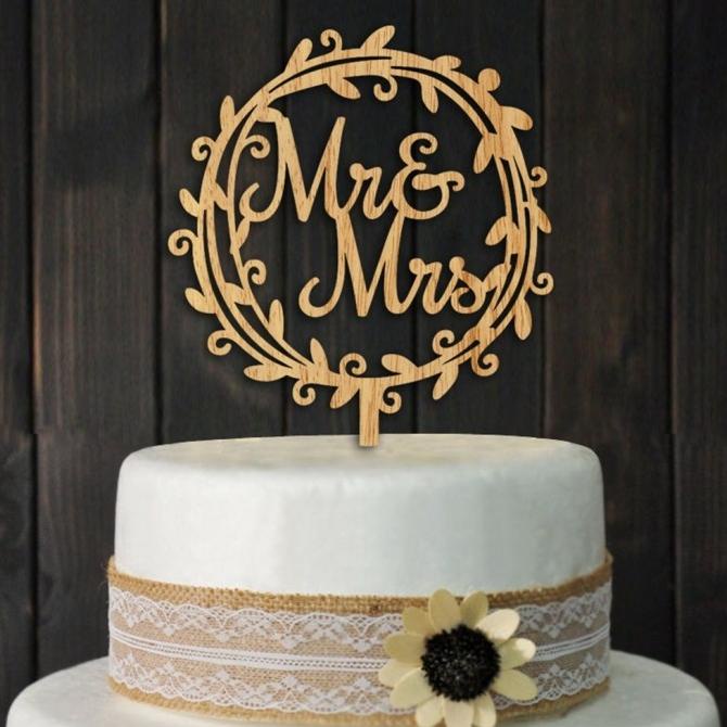 Cake Topper Kayu Hiasan Kue Pernikahan Bridal Shower Cake Anniversary