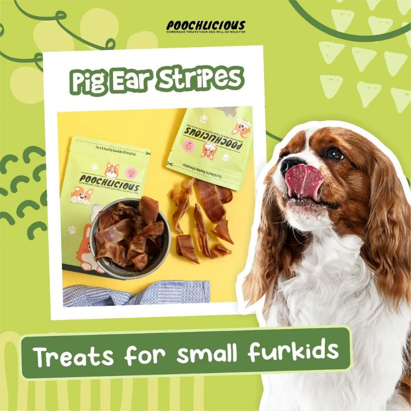 Poochlicious Pig Ear Stripes / Kuping Babi ( Dog Treat / Sna Anjing ) / Pig Ear / Gigitan Anjing /