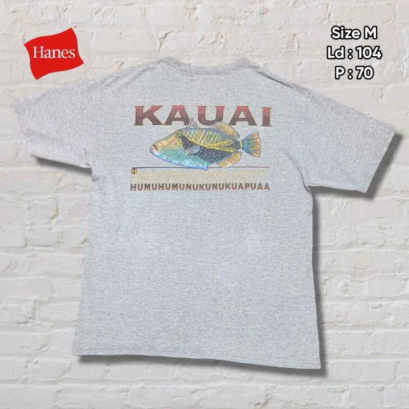 Kaos T-shirt Hanes Hawai Kauai Vtg Big Logo Original Second Preloved