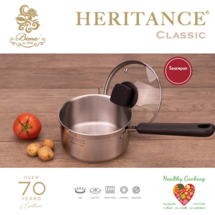 Promo Sauce Pan Bima Heritance Classic W/Glass Lid Inox /Panci Saus Stainles