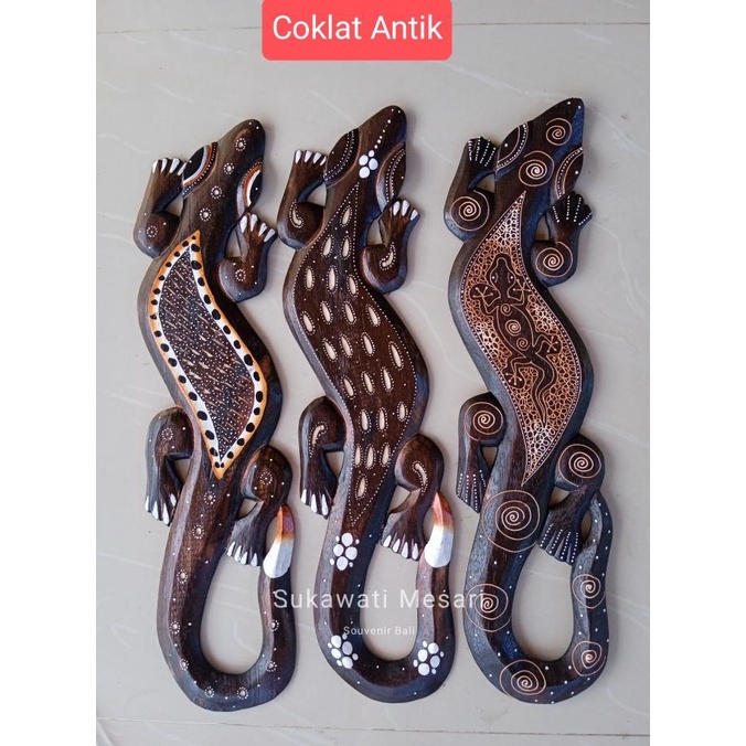 #####] Gecko Dekorasi Hiasan Dinding Tokek Kayu 50cm Lukis Handmade Souvenir
