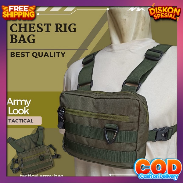 Multifungsi Murah Chest Begs Ts Depan Sporty Casual Chest Ruang Banyak Rompi Dada Selempang Premium 