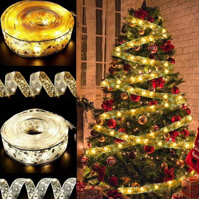 Lampu Pita LED Dekorasi Hiasan Pohon Natal Panjang 5 Meter Motif Renda