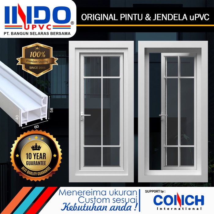 Terbaru Jendela Swing / Side Hung Regal Upvc Merk Conch Promo