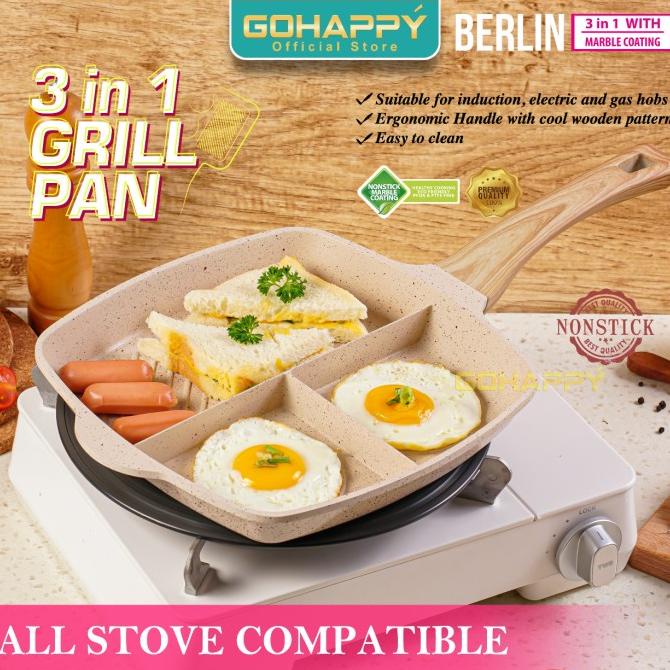 Panci Grill Pan 3 sekat anti lengket - Berlin Go happy Alat Pemanggang