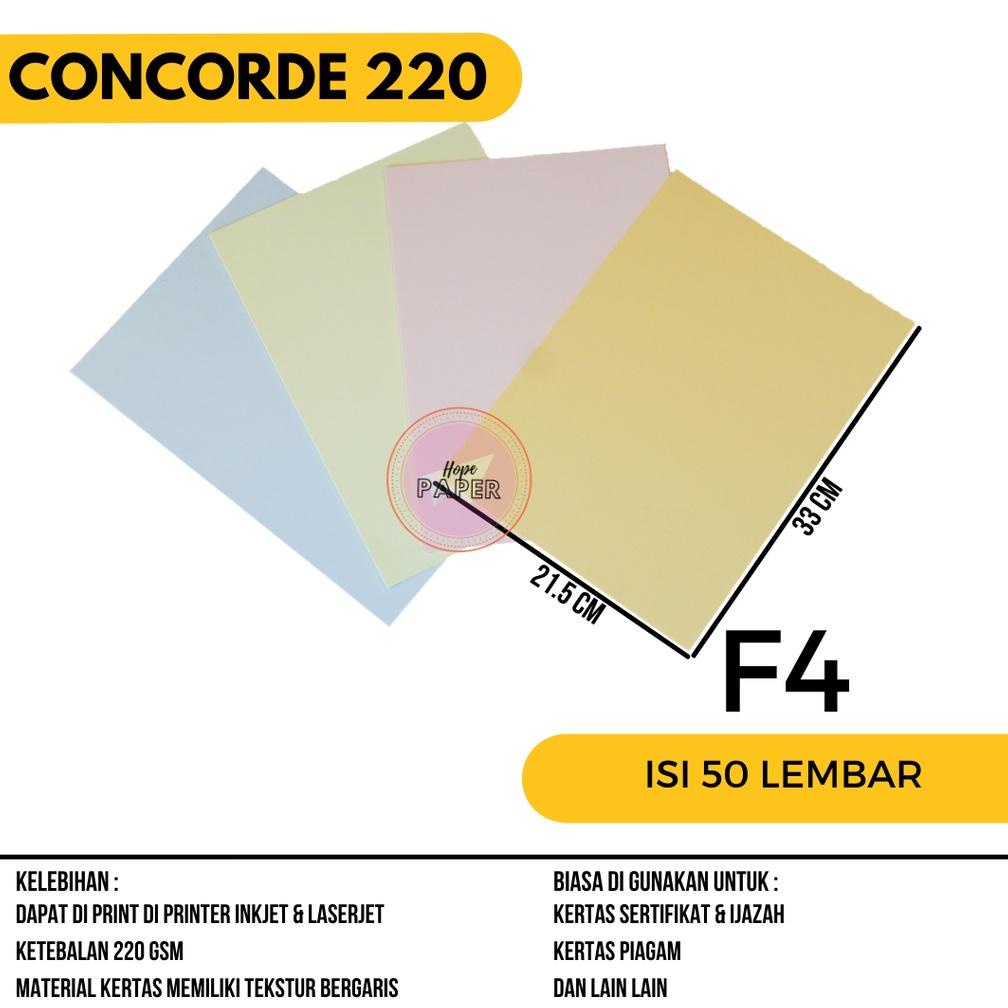 

Hot Sale Kertas Concorde F4 220 gr isi 50 lembar / Kertas Concorde F4 / Kertas Sertifikat F4