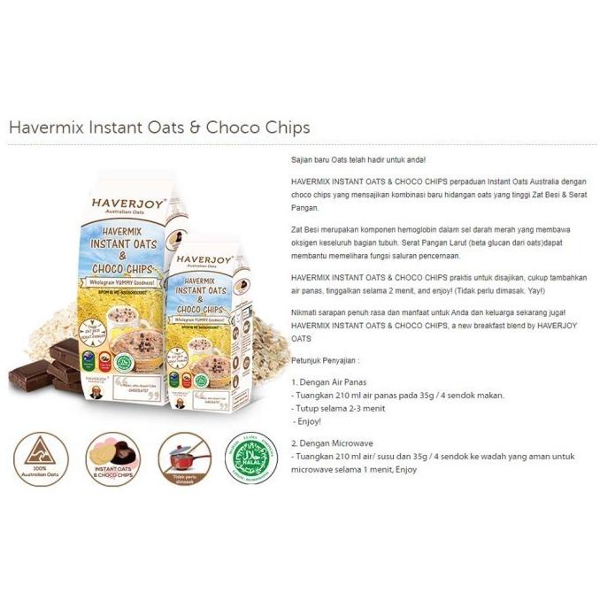 

FASH_SAE HAVERJOY CHOCOCHIP INSTANT OATS HAVERMIX 500GR HAVERMOUT NEW ARRIVAL DI BULAN INI