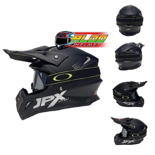 HELM JPX CROSS SOLID BLACK DOFF & GOGGLE ORIGINAL FULL FACE JUAL KYT