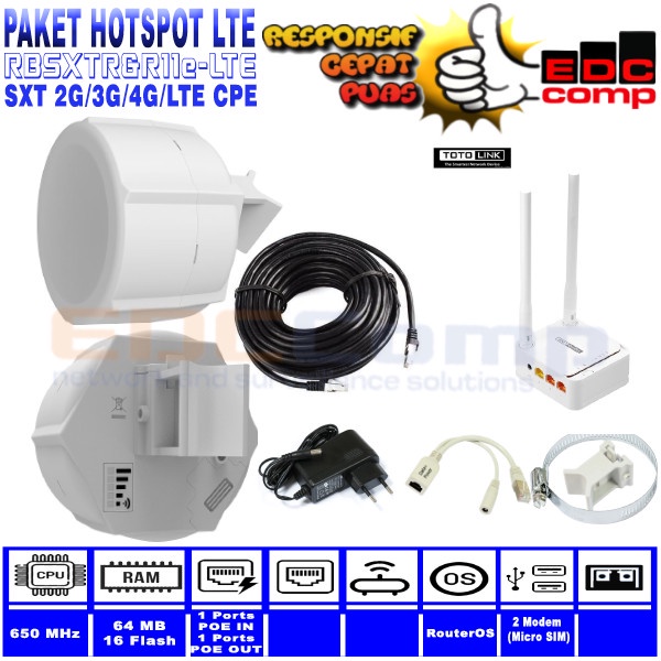 Paket Hotspot 4G LTE SXT-LTE Kit + WIFI Router Indoor/Outdoor