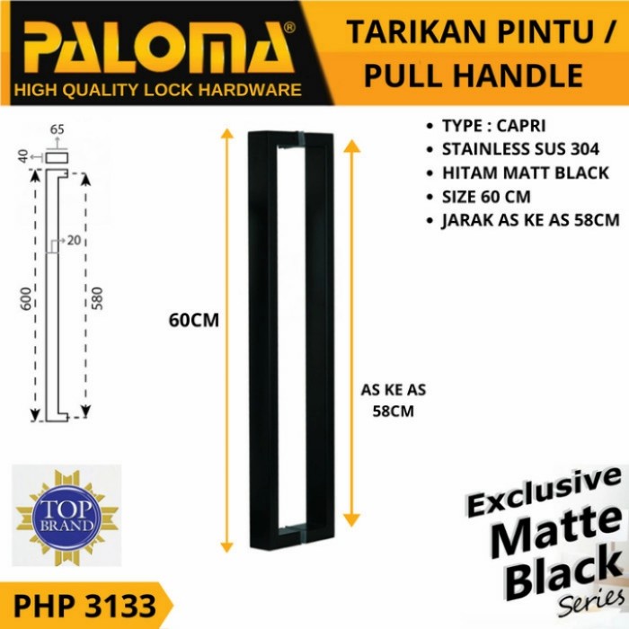 PALOMA PHP 3133 CAPRI PULL HANDLE TARIKAN PINTU 60CM HITAM BLACK