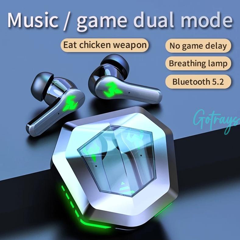 [ Termurah] Gotrays N35 Tws 5.2 Bluetooth Earphone Gaming Latensi Rendah Headset Gaming Headset Blue