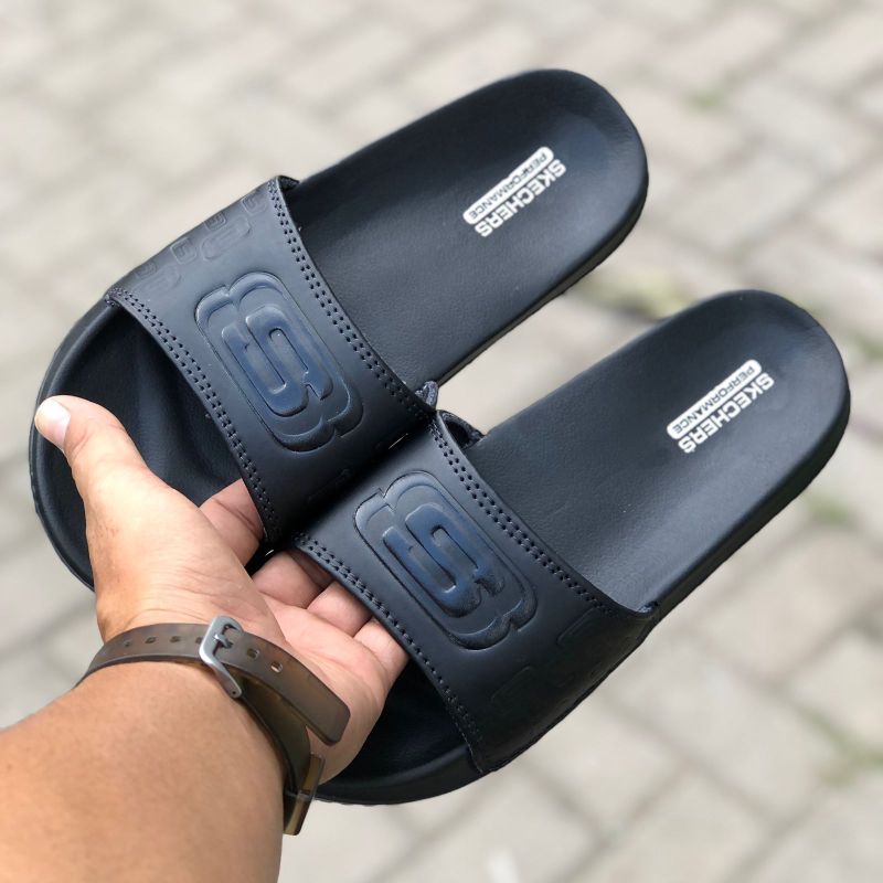 SENDAL SKECHERS PRIA HITAM POLOS SENDAL SLOP FULL BLACK COWOK 39-43