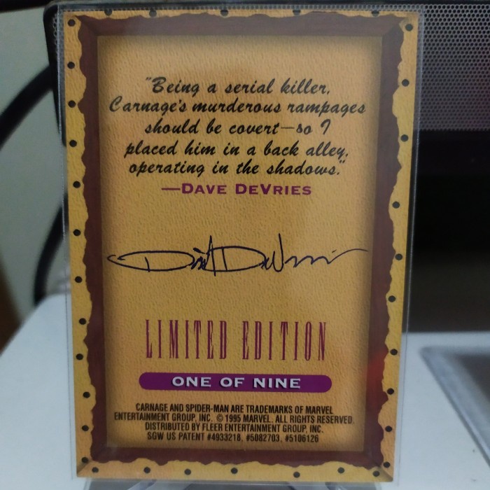 kartu marvel fleer ultra spider-man spiderman masterpieces carnage 1/9 rerekeke85
