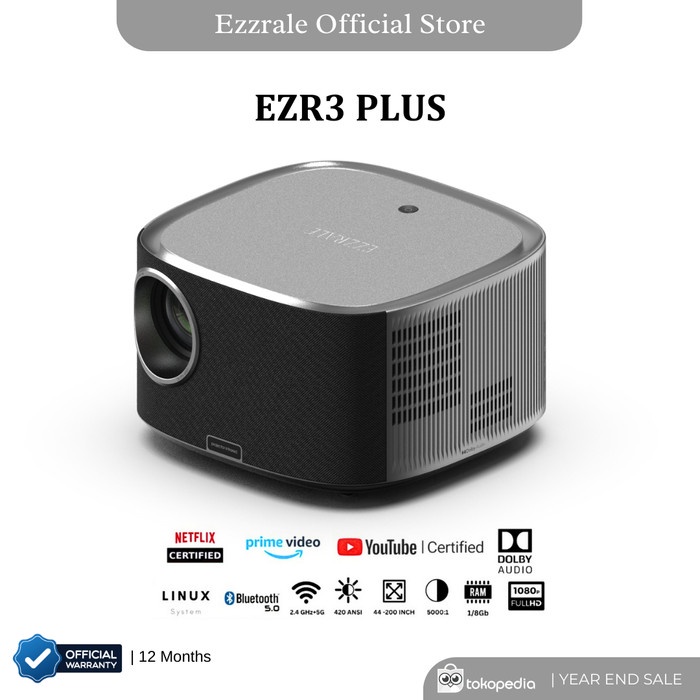 EZZRALE EZR3+ SMART PROJECTOR 420 ANSI LINUX OS NETFLIX CERTIFIED