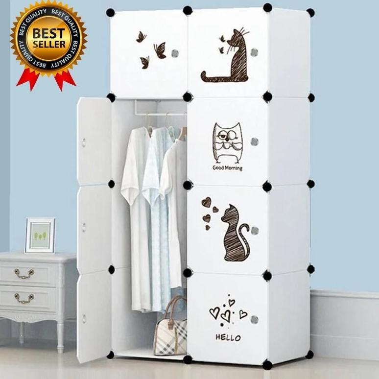 TERMURAH Lemari Plastik Portable 8 PINTU Motif Karakter kokoh awet lebar Doraemon Hellokitty Keropi 