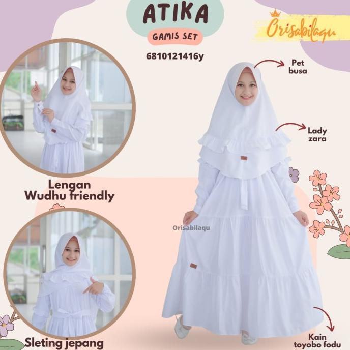 GAMIS PUTIH ATIIKA BAJU MUSLIM MANASIK ANAK REMAJA PEREMPUAN ORISABILA