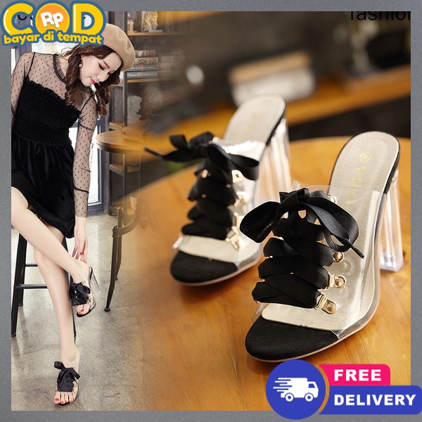 Haihils Wanita Kekinian Kaca Haihil Remaja Import Sandal High Heels Pesta Mewah Sandal Hils Murah Se