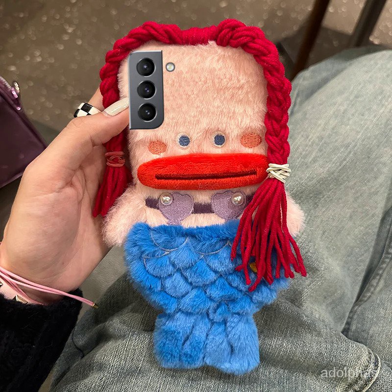 3D Cute Plush Mermaid Girls Gift Phone Case For Samsung S23 S22 S21 S20 Note 20 A12 A22 A32 A52 A72 