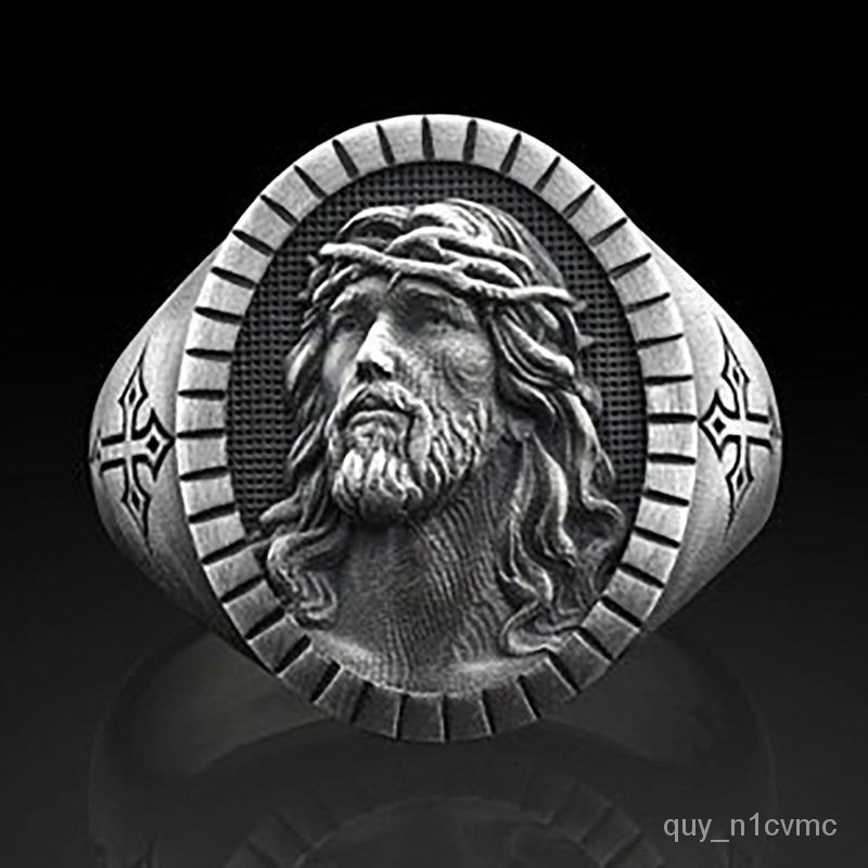 HTPopuler Cincin Perak Kuno Oksidasi Pria Cincin Jari Silang Oval