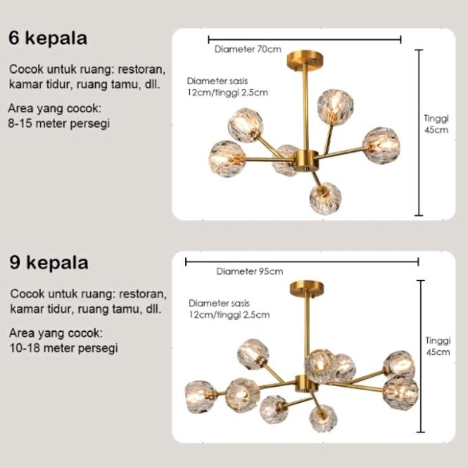 Lampu gantung Crystal Chandelier mewah Hias ruang tamu Premium