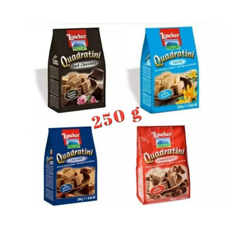 

Loaer Quadratini Wafer 250Gr - Wafer Biskuit Sna - Vanille, Chocolate, Dark Choc, Napolitaner