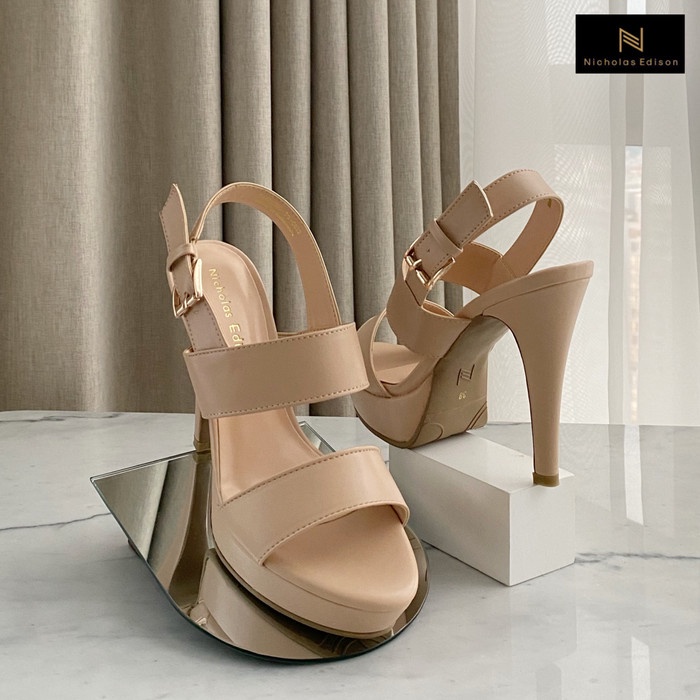 NICHOLAS EDISON HEEL ALIKA BEIGE SANDAL HEELS PLATFORM TERBARU
