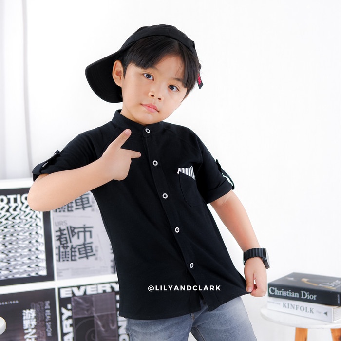 Jose Lily And Clark Kemeja Pendek Anak Laki-Laki Warna Hitam - Kls01