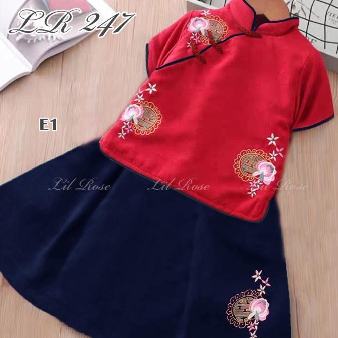 Setelan Cheongsam Anak Perempuan Import/ Baju Cheongsam Bordir Premium