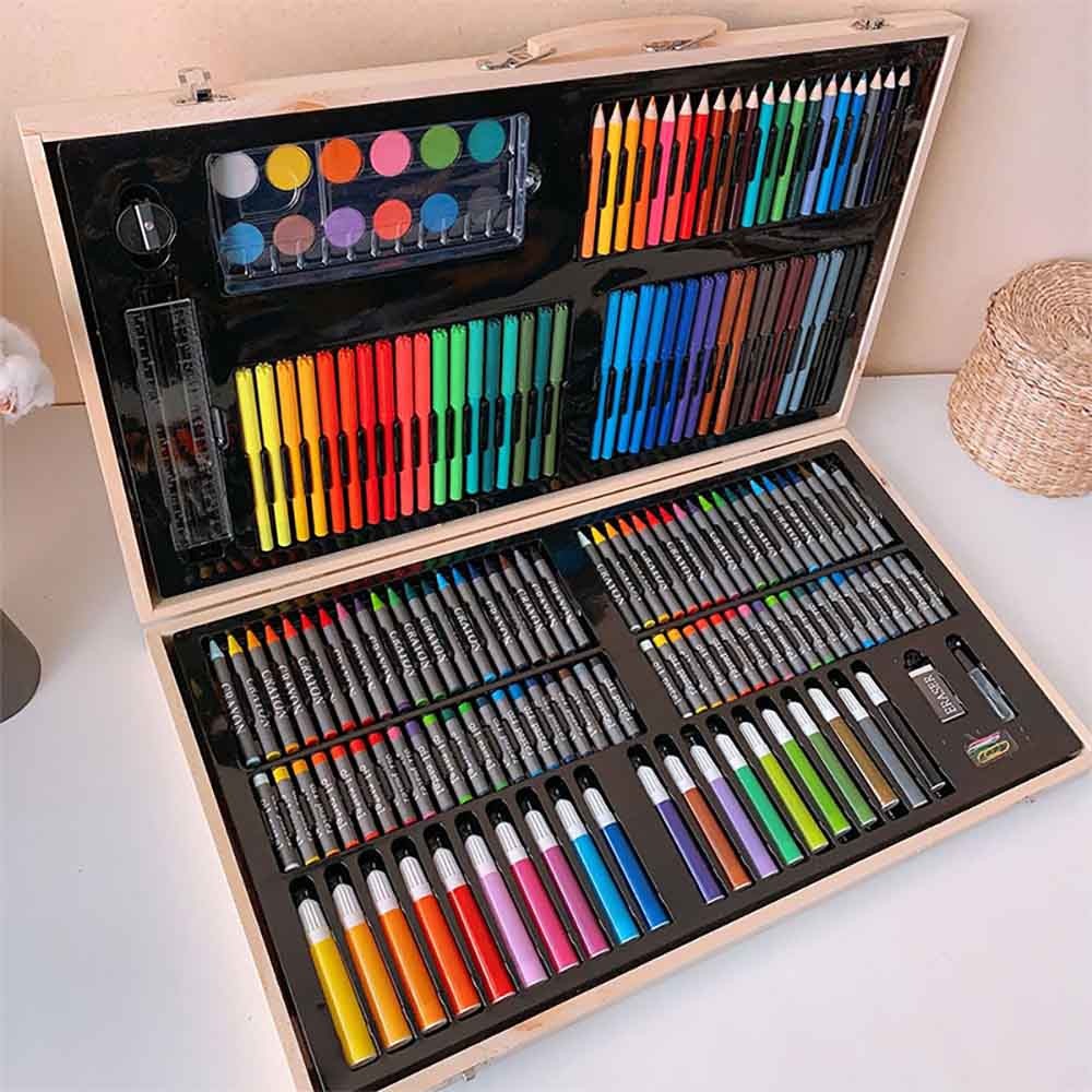 

Crayon Set 180Pcs Box Kayu / Painting Wooden Art Drawing Sets