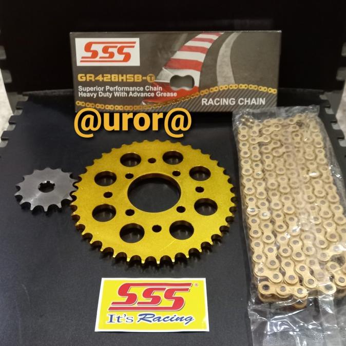 Gear Set Sss Gold Satria Fu 150 Series & Rantai Sss 428 Hsbt Gold