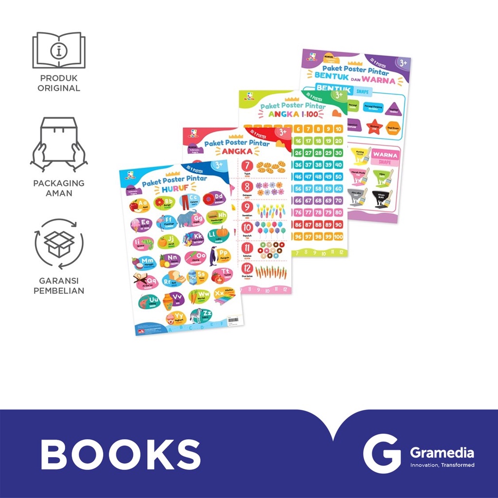Opredo Paket Poster Pintar - Huruf, Angka, Bentuk Dan Warna