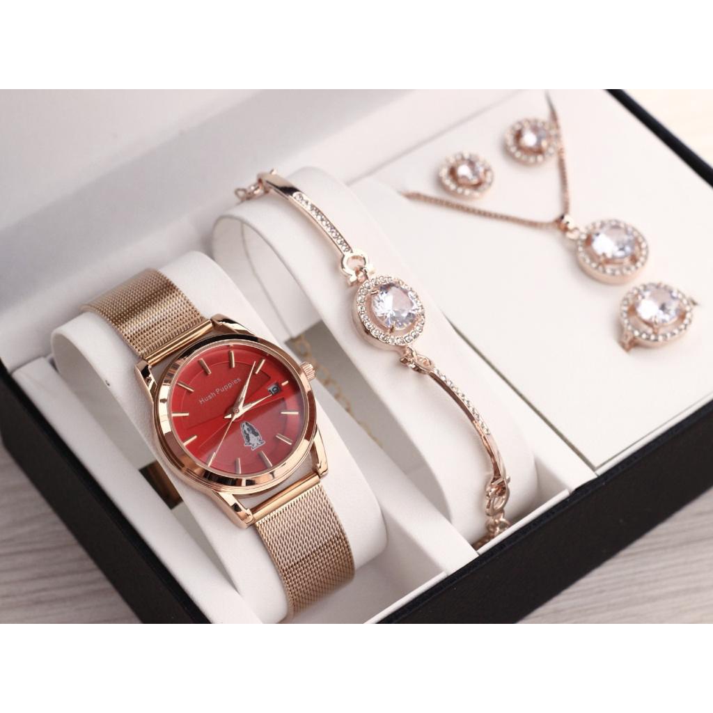 Readycod Jam Tangan Wanita Giftset Hush Puppies Jam Tangan Rantai Pasir Jam Tangan Cewek Set Kalung