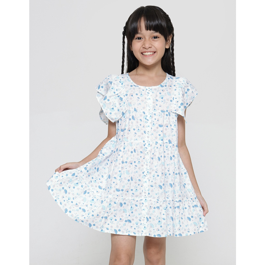 Little M Lengan Ruffle Midi Dress Anak Perempuan 119704296