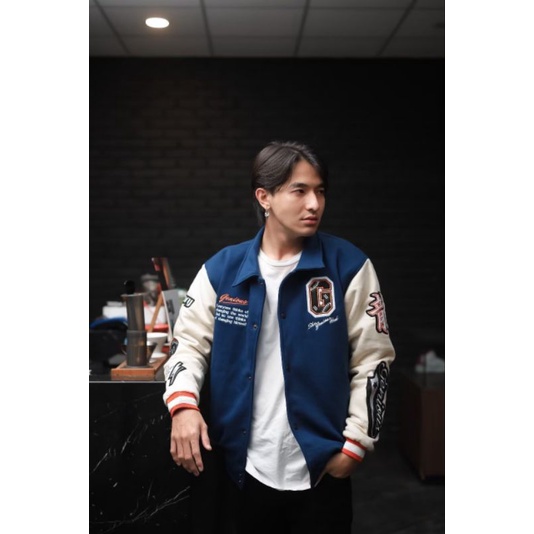 jaket varsity genious basketball vintage original bluenavy