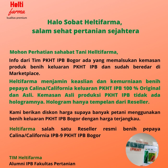 Benih Pepaya Calina/California Ipb 9 Pkht-(250Butir)