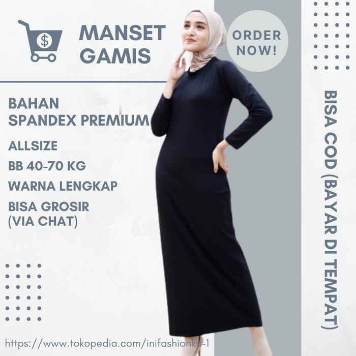 Manset Spandek Polos Panjang Daleman Gamis Warna Hitam Putih Dst