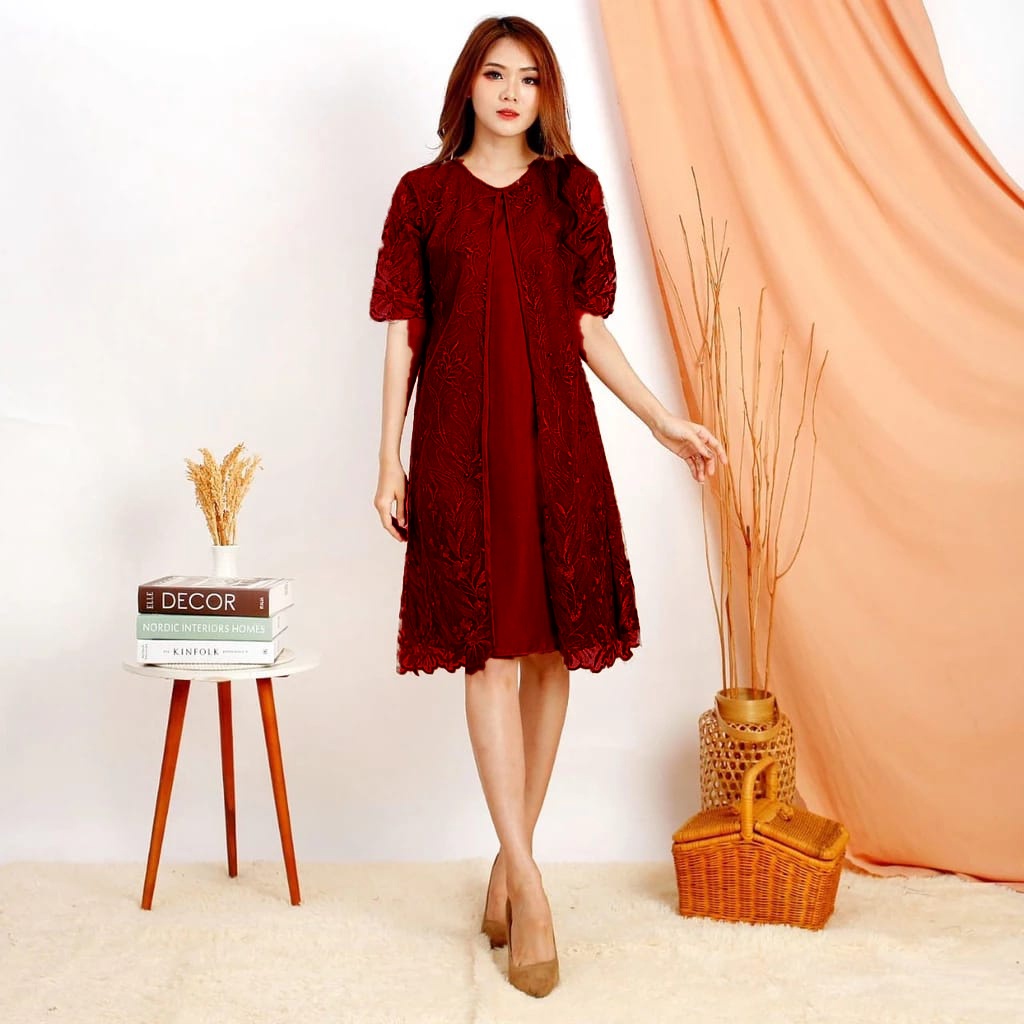 Dress Pendek Wanita Korean Style Selutut Terbaru 2023 Baju Imlek Perempuan Longdress Natalan Christm